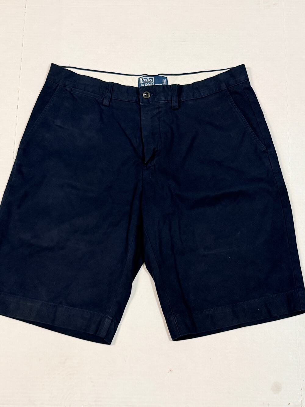 Polo Ralph Lauren Mens 33 Navy Blue Chino Shorts Orange Pony Logo Cotton